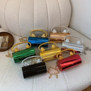 Acrylic cylinder chain bags with lion head handles in seven glossy candy colors
