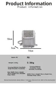 Detail specifications of silver beaded crossbody bag with dimensions and PU leather info