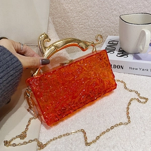 Acrylic Evening Clutch Bag Transparent Ice Texture Box Handbag Gold Leopard Handle Chain Strap For Women Party Banquet