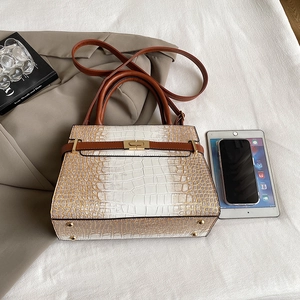 Chic stone pattern tote bag with top handle and crossbody strap in retro cream white finish