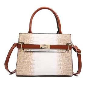 Elegant retro stone pattern tote bag with gold crocodile texture and brown handles