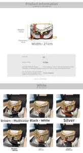 Tableau des dimensions et guide des couleurs pour le sac bandoulière hibou à chaîne