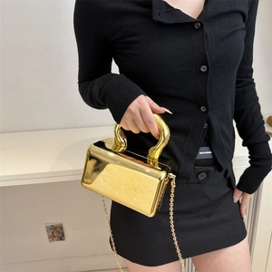 Luxurious gold mirror finish acrylic box bag with thick metal handle and chain strap