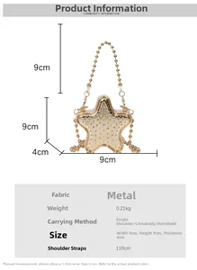 Tableau des tailles détaillé du sac étoile en strass avec sa bandoulière chaîne de 110cm