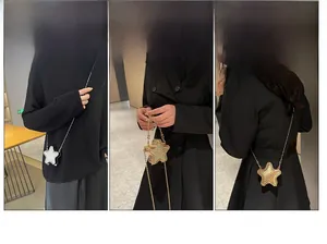 Détails de sacs de soirée en forme d'étoile avec strass et chaînes métalliques or et argent