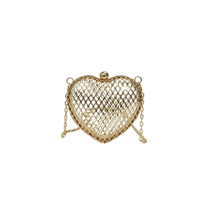 Elegant gold heart-shaped hollow metal evening clutch with delicate chain strap