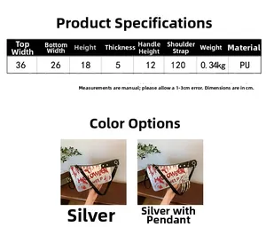 Detailed size specifications for the silver PU meat cleaver shaped Halloween crossbody bag