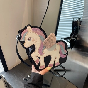 Borsa A Tracolla Unicorno Cartone Animato Carino Pelle PU Paillettes Ricamo Ali 3D Borsa A Mano Per Ragazze Donne