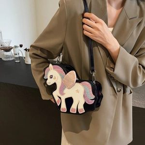 Borsa a tracolla unicorno carina con ricamo glitter per donna su outfit casual