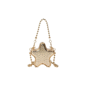 Pochette de soirée en forme d'étoile dorée avec strass scintillants et chaîne en métal