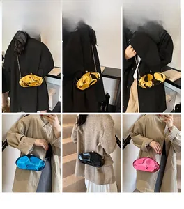 Collage of chic acrylic stone-shaped evening bags with metallic chains and liquid metal finish