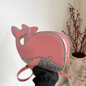 Whale Shaped Crossbody Bag PU Leather And Silver Sequins Cute Cartoon Animal Style Small Novelty For Women Girls
