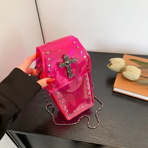 Borsa A Tracolla Gotica A Forma Di Bara PVC Trasparente Croce In Metallo Rivetti Punk Y2K Stile Oscuro Catena Metallo