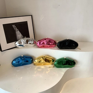 Metallic stone-shaped acrylic evening clutch bags with chain straps in multiple colors