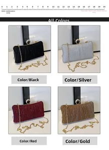 Formal evening clutch bags in four colors with crystal ring clasp and measuring scale