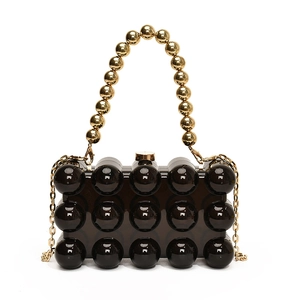 Fashion Acrylic Transparent Evening Bag Bubble Texture Metal Chain Shoulder Handbag With Bead Handle For Women