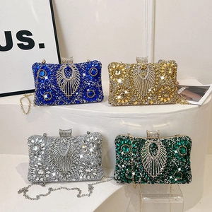 Elegant evening clutch bag set with sparkling rhinestones in four vibrant colors