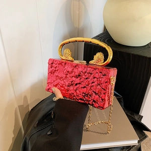 Pochette De Soirée Femme Acrylique Coque Rigide Texture Craquelée Grip Tête De Lion Chaîne Métal Sac Bandoulière Fête Mode