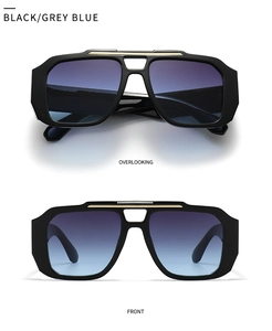 Vorder- und Draufsicht der Oversize-Sonnenbrille mit Doppelsteg und Gold-Dekorleiste