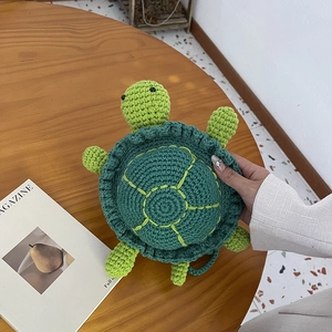Handmade Crochet Turtle Shoulder Bag For Women Girls Cute Cartoon Knitted Crossbody Bag Green Brown Animal Shaped Mini Purse