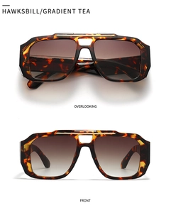 Details von Sonnenbrille in Schildpatt-Optik mit Verlaufsgläsern und goldenem Steg