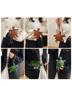 Détails de mini sacs mignons en forme de tortue avec texture cuir et fermeture éclair