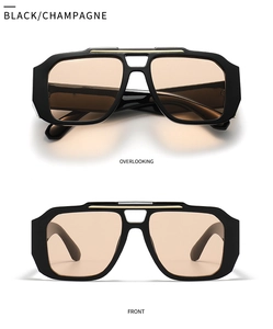 Detailansicht der schwarzen Pilotenbrille mit champagnerfarbenen Gläsern von vorne und oben
