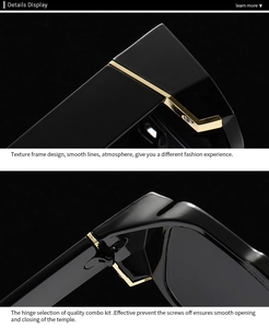 Details der verstärkten Metallscharniere und des schwarzen Rahmens der Retro-Sonnenbrille