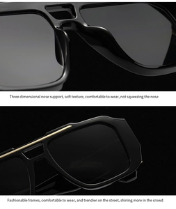 Details von Oversize-Sonnenbrillen in Schwarz mit Goldrand und ergonomischen Nasenpads