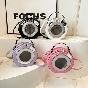 Creative washing machine shaped round crossbody bags in black, white, purple and pink