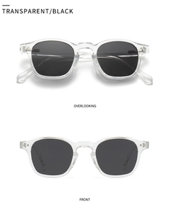 Front and top view of modern vintage round polarized sunglasses with transparent frames