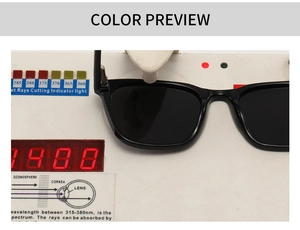 Polarized square sunglasses lens test showing UV protection and light filtering performance