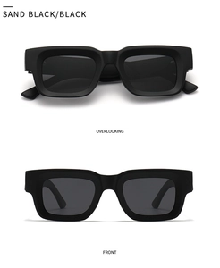 Front and top view of sand black square polarized sunglasses with matte finish frames