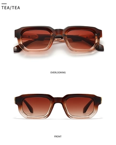 Détails de lunettes de soleil rectangulaires dégradé thé en vue de face et de dessus