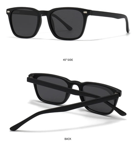 Detailed 45-degree side and back view of black matte square polarized sunglasses