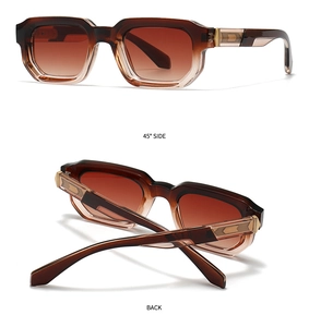 Détails de lunettes rectangulaires vintage avec verres dégradés marron et accents dorés