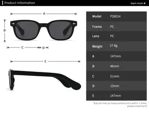 Tableau détaillé des tailles de lunettes de soleil rondes avec dimensions de monture