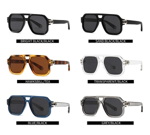 Detailed display of six stylish square sunglasses frames in various colors and finishes