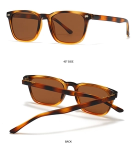 Polarized square tortoiseshell sunglasses with dark brown lenses side and back views