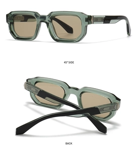 Vue macro latérale et arrière de lunettes de soleil rétro avec monture vert translucide