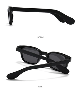 Vue latérale à 90 degrés et arrière de lunettes de soleil rondes polarisées noires classiques
