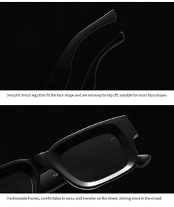 Close-up of polarized square sunglasses frame showing temple curvature and hinge detail