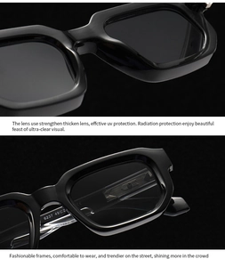Détail de lunettes de soleil noires rétro avec marquage CE et dimensions sur la branche