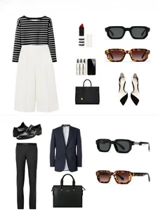 Mise à plat de lunettes de soleil étroites avec tenues de mode pour hommes et femmes