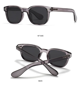 Vues détaillées de lunettes de soleil polarisées gris fumé avec rivets argentés et branches
