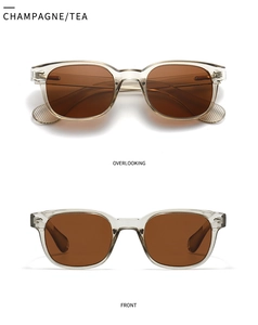 Lunettes de soleil rondes champagne avec verres thé vues de face et de dessus