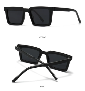 Detailed views of 45-degree side and back structure of square polarized sunglasses