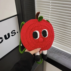 Apple Shape Hand Crochet Knitted Crossbody Bag With Cartoon Eyes And Dangling Feet Cute Mini Shoulder Purse For Girls
