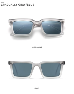Polarized square sunglasses in transparent grey frame and gradient blue-gray lenses
