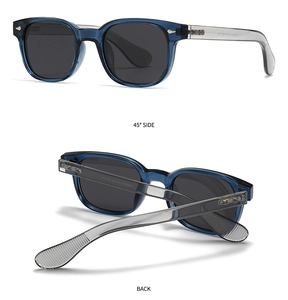 Vues détaillées à 45 degrés et arrière de lunettes de soleil rondes avec rivets en argent